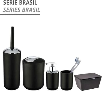 WENKO, Swing Cover Bin Brasil, Plastic, Home and Bathroom Waste Trash Can, Lidded Dustbin, Lightweight & Sturdy, 2 Litre, 14x21x14cm, Black