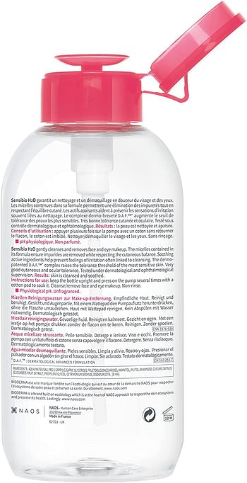 BIODERMA Sensibio H2O Make-Up Removing Micellar Water, 500Ml With Pump