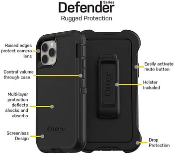 جراب OtterBox - Defender Series Edition بدون شاشة مع هيكل داخلي صلب، غطاء خارجي وجراب واقٍ متعدد الطبقات - أسود (iPhone 11 Pro Max)
