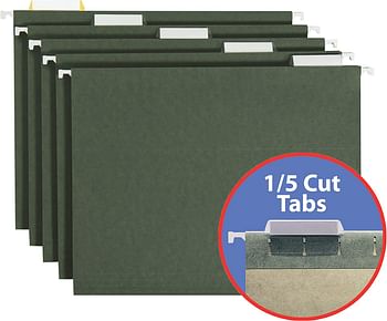 Smead Hanging File Folder with Tab, 1/5-Cut Adjustable Tab, Letter Size, Standard Green, 50 per Box (64029)