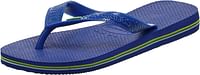 Havaianas Unisex Brasil Logo Sandals, Comfortable Beach Flip Flops, Lightweight, Open, Rubber, Non-Slip, Waterproof/Blue-White/45-46 EU