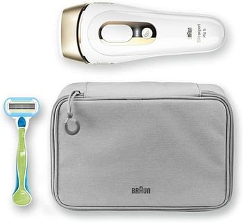 Braun IPL Silk Expert Pro 5 PL5014 Generation IPL, Permanent Visible Hair Removal for Women and Men with Premium Pouch and Venus Razor, White and Gold