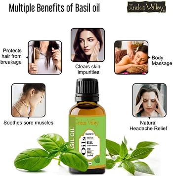 Indus Valley 100% Pure Natural Halal Certified Basil Essential oil Hair care Skin Face Care Aromatherapy Oil,15ML /basil