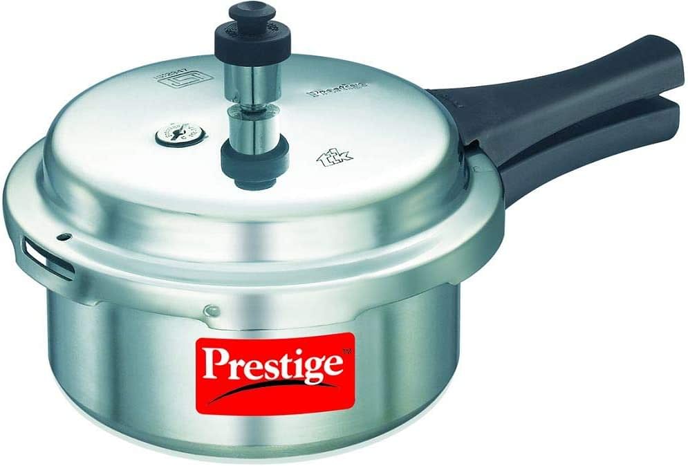 Prestige Popular Pressure Cooker 2 Ltr | Aluminium Pressure Cooker With Lid | Precision Weight Valve|Metallic Safety Plug Silver