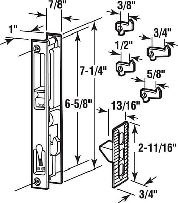 Prime-Line C 1033 Sliding Glass Door Handle Set, 6-5/8 In, Diecast, Black, Hook Style, Flush Mount, Keyed, Non-Handed