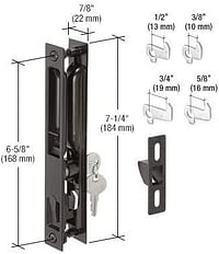 Prime-Line C 1033 Sliding Glass Door Handle Set, 6-5/8 In, Diecast, Black, Hook Style, Flush Mount, Keyed, Non-Handed