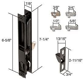 Prime-Line C 1033 Sliding Glass Door Handle Set, 6-5/8 In, Diecast, Black, Hook Style, Flush Mount, Keyed, Non-Handed