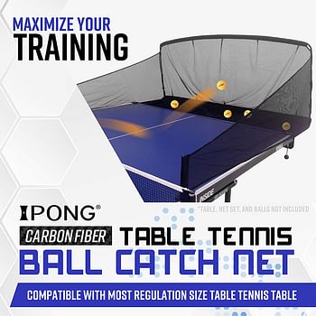 iPong Carbon Fiber Table Tennis Ball Catch Net - Practice Net Attaches to Ping Pong Table for Ball Collection During Table Tennis Robot, Serve or Multi-Ball Training