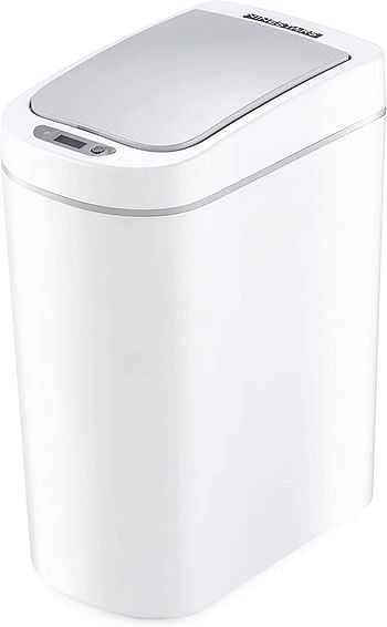NINESTARS AMZ-7-2 Bathroom Automatic Infrared Motion Sensor Trash Can, 1.8 Gal 7L, ABS Plastic Trashcan (Slim, White)