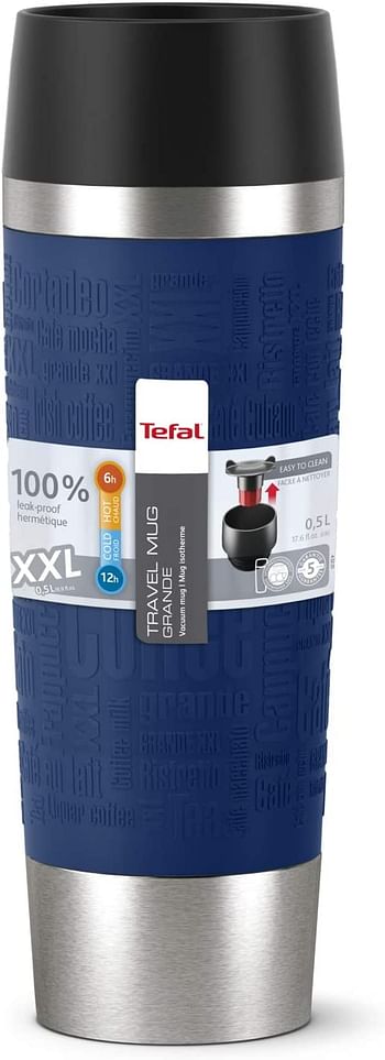 TEFAL K3082114 0.36 Litre Travel Mug , Blue, Stainless Steel/Plastic