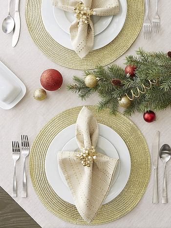 Dii Woven Placemats Collection Metallic Round Placemat Set, 15", Gold, 6 Piece
