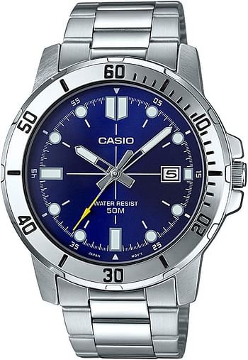 Casio Men's Enticer Stainless Steel Casual Analog Sporty Watch, MTP-VD01D-2EVUDF (A1364) Blue Silver