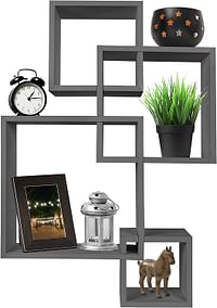 Greenco 4 Cube Intersecting Wall Mounted Floating Shelves Gray Finish