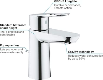 GROHE Bathroom Fixtures, Standart Spout Basin Mixer with Pop-up Waste - Bauloop Collection, 23335000-silver