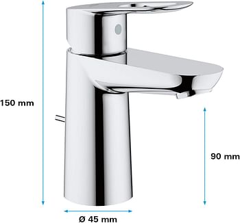 GROHE Bathroom Fixtures, Standart Spout Basin Mixer with Pop-up Waste - Bauloop Collection, 23335000-silver