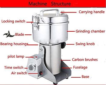 Grinder Mill Machine Swing Grinder, Stainless Steel Grinder, Ultra-Fine Grinder For Home Kitchen, Hospital, Clinic, Spice Shop (2500g)