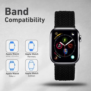 Promate Solo Loop Nylon Braided Strap for Apple Watch, Soft Stretchable Replacement Wristband with Secure Fit for Apple Watch Series 1,2,3,4,5,6, SE, Black