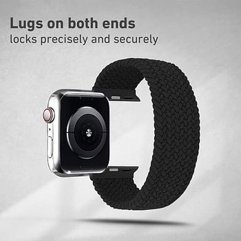 Promate Solo Loop Nylon Braided Strap for Apple Watch, Soft Stretchable Replacement Wristband with Secure Fit for Apple Watch Series 1,2,3,4,5,6, SE, Black