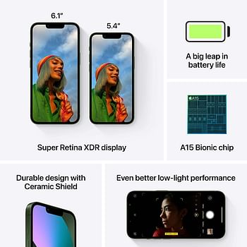 جوال ابل ايفون 13 الجديد مع تطبيق فيس تايم (256 جيجا) - أخضر