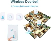 Wireless Doorbell Villa Doorbell with 1 Call Button & 2 Receiver, Waterproof Wireless Doorbell 36 Melodies and Adjustable Volume, Home Door Bell With Sound And LED Flash , /White/One Size