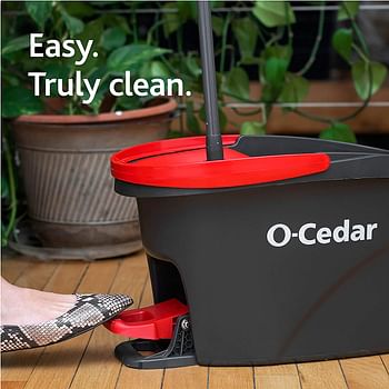 O-Cedar EasyWring Microfiber Spin Mop & Bucket Floor Cleaning System + 2 Extra Refills, Red/Gray