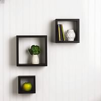 Melannco Floating Wall Square Cube Shelves For Bedroom, Living Room, Bathroom, Kitchen Wood, Set Of 3, Black