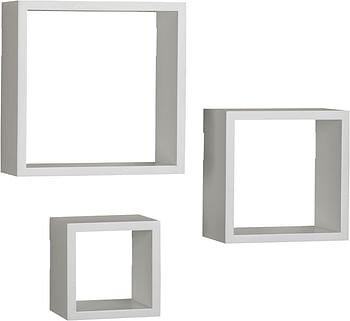 Melannco Floating Square Cube Shelves, for Bedroom, Living Room, Bathroom, Kitchen, Nursery, Set of 3, White, 3 Count