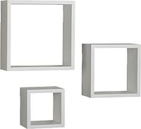 Melannco Floating Square Cube Shelves, for Bedroom, Living Room, Bathroom, Kitchen, Nursery, Set of 3, White, 3 Count