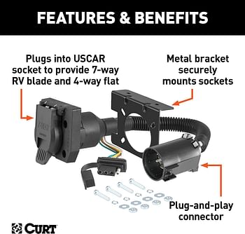 CURT 55774 Dual-Output Vehicle-Side 7-Pin, 4-Pin Connectors, Factory Tow Package and USCAR Socket Required Multicolor