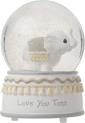 كرة ثلج موسيقية مزينة بمجسم فيل وعبارة «Love You Tons» من الراتنج / الزجاج من بريشوس مومنتس، رمادي شيفرون