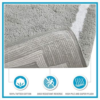 Madison Park Evan 100% Cotton Medium Pile Tufted Ultra Soft Water Absorbent-Fast Drying Washable Bath Mat Luxury Solid Color Rugs for Tub Shower Room and Bathroom 24x72 Grey