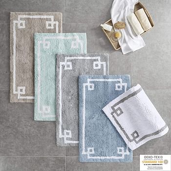 Madison Park Evan 100% Cotton Medium Pile Tufted Ultra Soft Water Absorbent-Fast Drying Washable Bath Mat Luxury Solid Color Rugs for Tub Shower Room and Bathroom 24x72 Grey