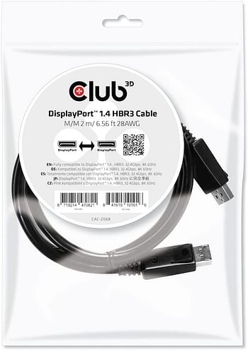 Club3D VESA certified CAC-2068 DisplayPort to DisplayPort 1.4/Hbr3 Cable DP 1.4 8K 60Hz 2M/6.56ft, Black