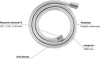 GROHE Shower and Bathroom Fixtures, Shower Hose - Silver Flex Collection, 28364000