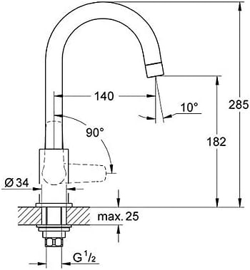 GROHE Bathroom Fixtures, Pillar Tap - Bauflow Collection, 31220000 Silver