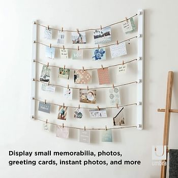 Umbra Hangup Display-DIY Frames Collage Set Includes Picture Wire Twine Cords, Wall Mounts and Clothespin Clips for Hanging Photos, Prints and Artwork, 32 x 40, White