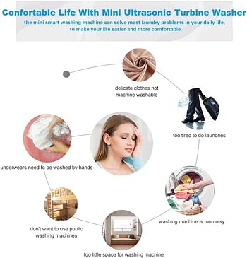 Lixada 3in1 Mini Washing Machine Portable Personal Rotating Ultrasonic Turbine Washer Adjustable with USB Cable Convenient for Travel Home Business Trip (A)/White