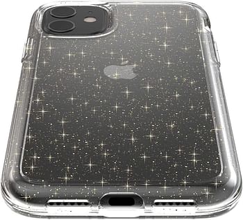 Speck iPhone 11 Case - GemShell Glitter - Clear Protective Slim Tough Cover with Dual-Layer Perimeter, Compatible with Qi Wireless Charging - Clear Glitter