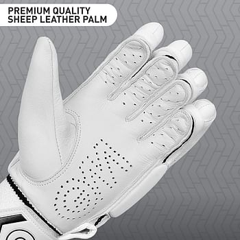 GM Icon Custom Professional Cricket Batting Gloves for Men | Maximum Protection | Utmost Comfort | Right handed | Free Cover | Colour: White/Black