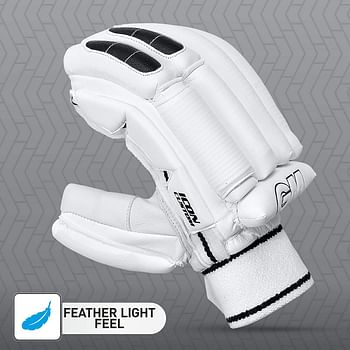 GM Icon Custom Professional Cricket Batting Gloves for Men | Maximum Protection | Utmost Comfort | Right handed | Free Cover | Colour: White/Black