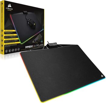 لوحة ماوس صلبة من كورسير MM800 RGB Polaris (إضاءة RGB 15 منطقة، سطح قليل الاحتكاك ذو نسيج صغير مضغوط، منفذ USB مدمج، 350 × 260 × 5 مم) - أسود