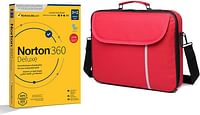 Laptop bag, Datazone shoulder bag 15.6 inch Red with Norton N360 Deluxe 50 GB PC cloud backup AR 1 user 3+2 Device/Red