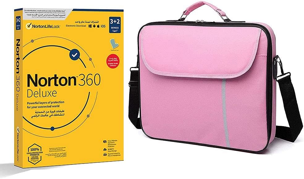 Laptop bag, Datazone shoulder bag 14.1 inch Pink with Norton N360 Deluxe 50 GB PC cloud backup AR 1 user 3+2 Device./Pink