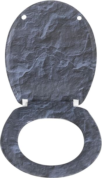 WENKO، مقعد المرحاض، Duroplast، تصميم صخور صخري، مقعد غير مرحاض مضاد للبكتيريا للحمام، إغلاق ناعم وسهل التنظيف، 36.5 × 44.5 سم، متعدد الألوان/ سليت روك / مقاس واحد