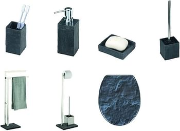WENKO، مقعد المرحاض، Duroplast، تصميم صخور صخري، مقعد غير مرحاض مضاد للبكتيريا للحمام، إغلاق ناعم وسهل التنظيف، 36.5 × 44.5 سم، متعدد الألوان