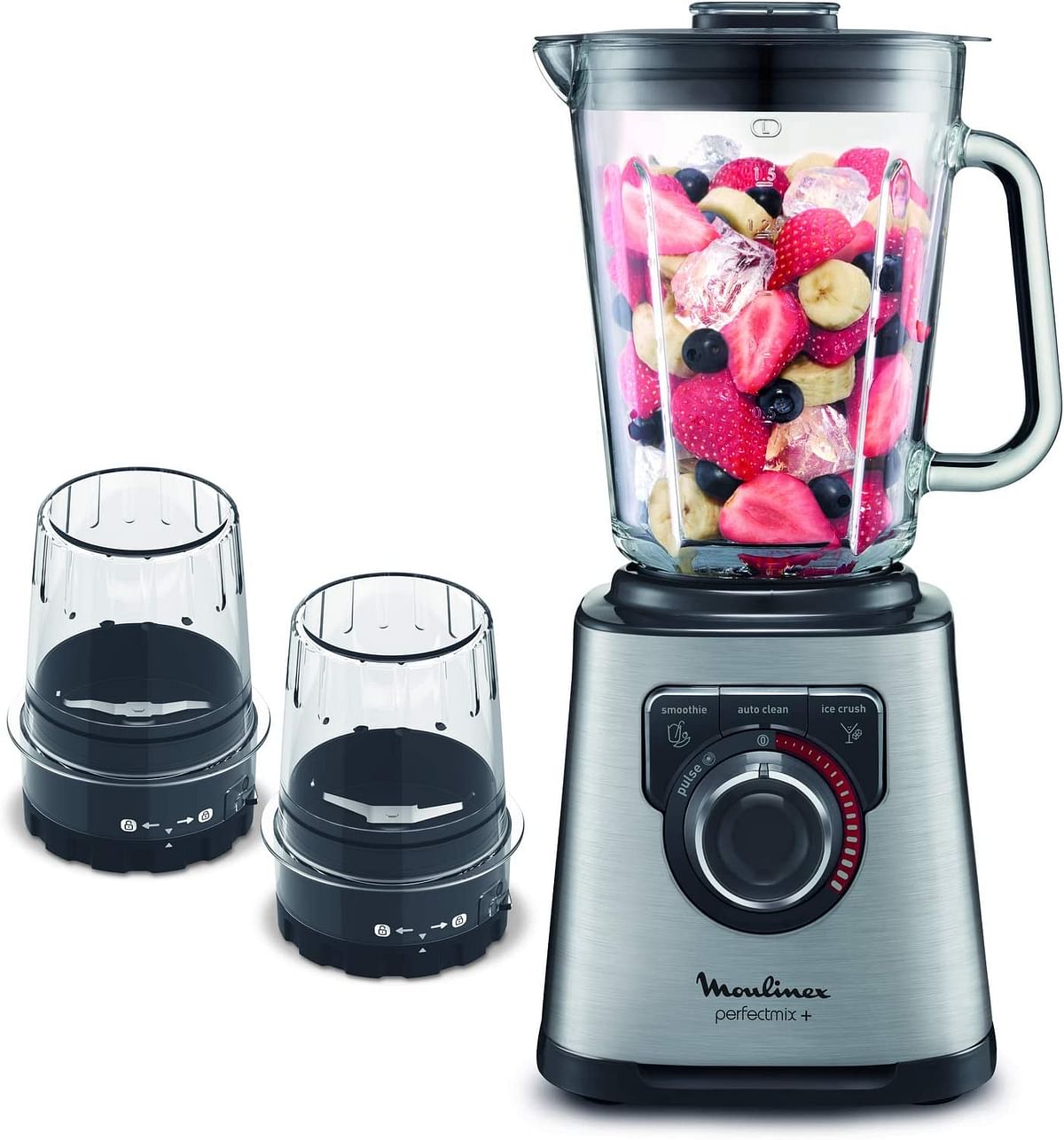 MOULINEX Uno 1.5 Litre Blender with 2 accessories, 450 Watts, White, Plastic, LM2B3127 Perfect mix/White