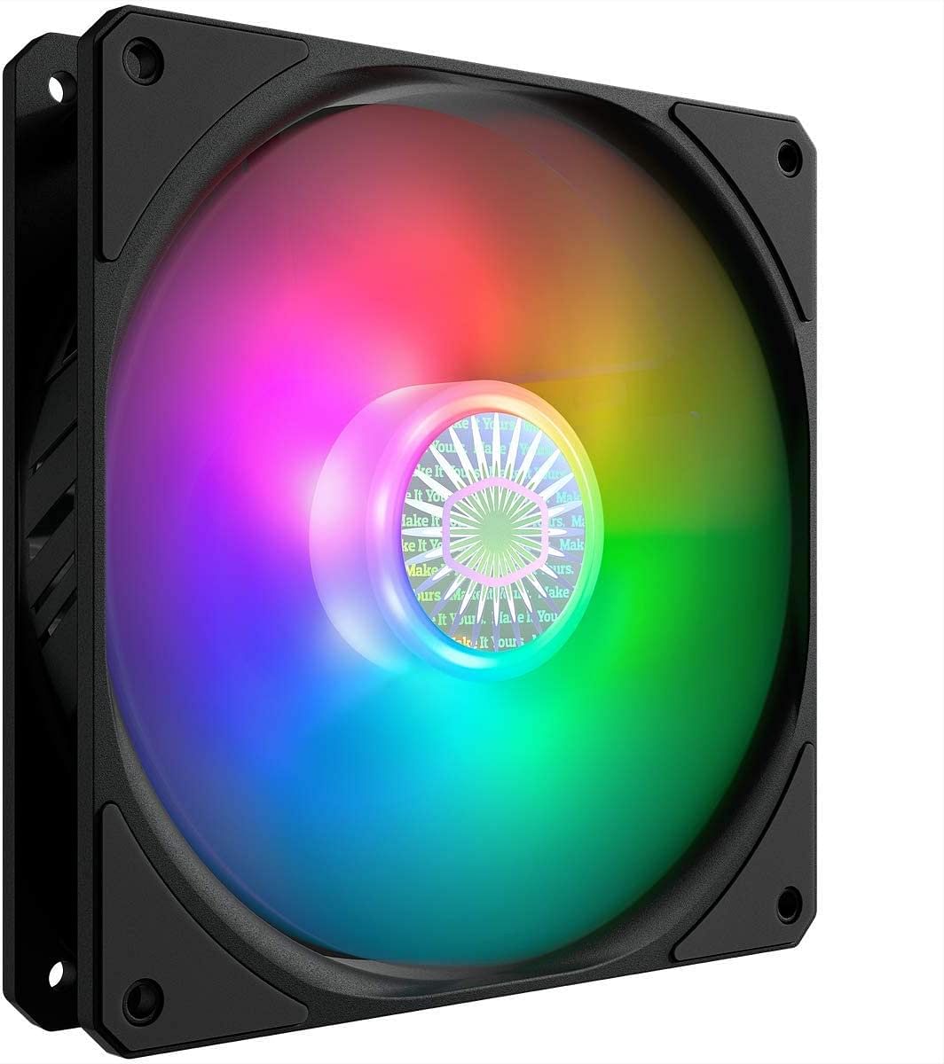 Cooler Master SickleFlow 140 V2 ARGB Square Frame Fan, ARGB 3-Pin Customizable LEDs Air Balance Curve Blade Sealed Bearing 140mm PWM Control for Computer Case & Liquid Radiator Multicolor