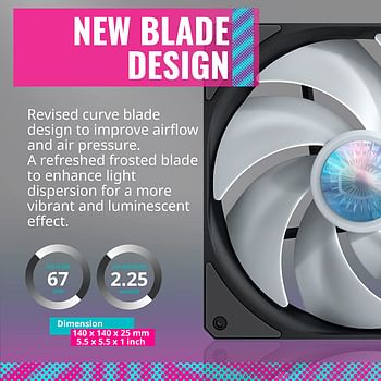 Cooler Master SickleFlow 140 V2 ARGB Square Frame Fan, ARGB 3-Pin Customizable LEDs Air Balance Curve Blade Sealed Bearing 140mm PWM Control for Computer Case & Liquid Radiator Multicolor