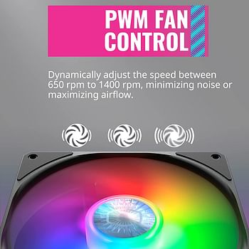 Cooler Master SickleFlow 140 V2 ARGB Square Frame Fan, ARGB 3-Pin Customizable LEDs Air Balance Curve Blade Sealed Bearing 140mm PWM Control for Computer Case & Liquid Radiator Multicolor