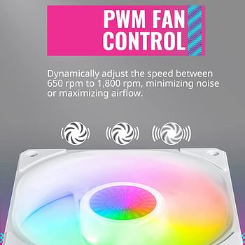 Cooler Master SickleFlow 120 V2 ARGB White Edition Square Frame Fan, ARGB 3-Pin Customizable LEDs, Air Balance Curve Blade, Sealed Bearing, 120mm PWM Control for Computer Case & Liquid Radiator